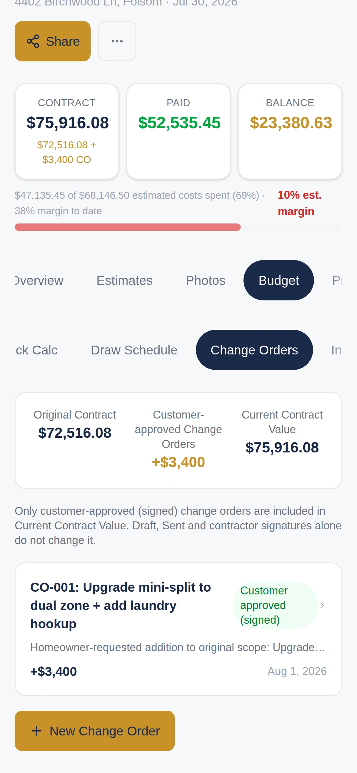 Change orders on a phone