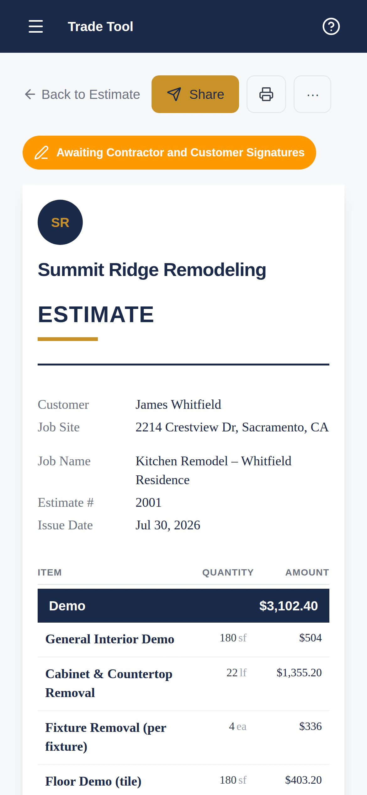 The same estimate on a phone